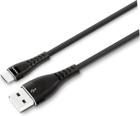 Philips USB-Kabel 2.0 - DLC5206A/00 - USB-A - USB-C - Länge: 2 Meter - Premium-Nylon - Schwarz Elektronik