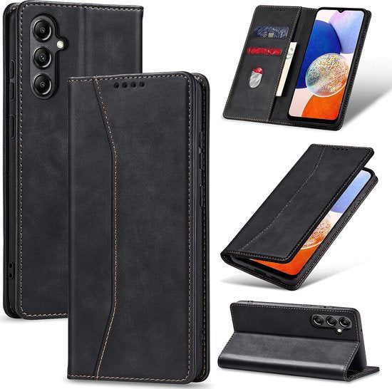 Podec Case mit Kartenhalter passend für Samsung Galaxy A14 Black Phone Case - Anti-Shock Bookcase Cover mit 1x Displayschutzfolie Elektronik