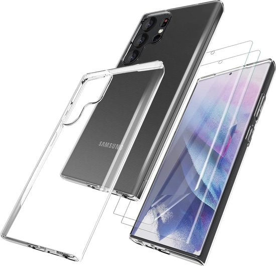 Podec Case passend für Samsung Galaxy S23 Ultra Transparentes Handy Case - Anti-Shock Case Cover mit 2x Displayschutzfolie Elektronik