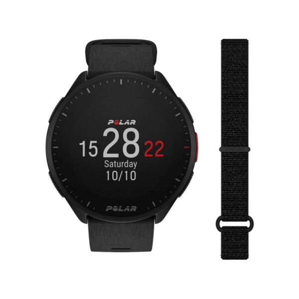 Polar Pacer Schwarze Uhr mit Klettverschluss-Nylonarmband Schwimmen