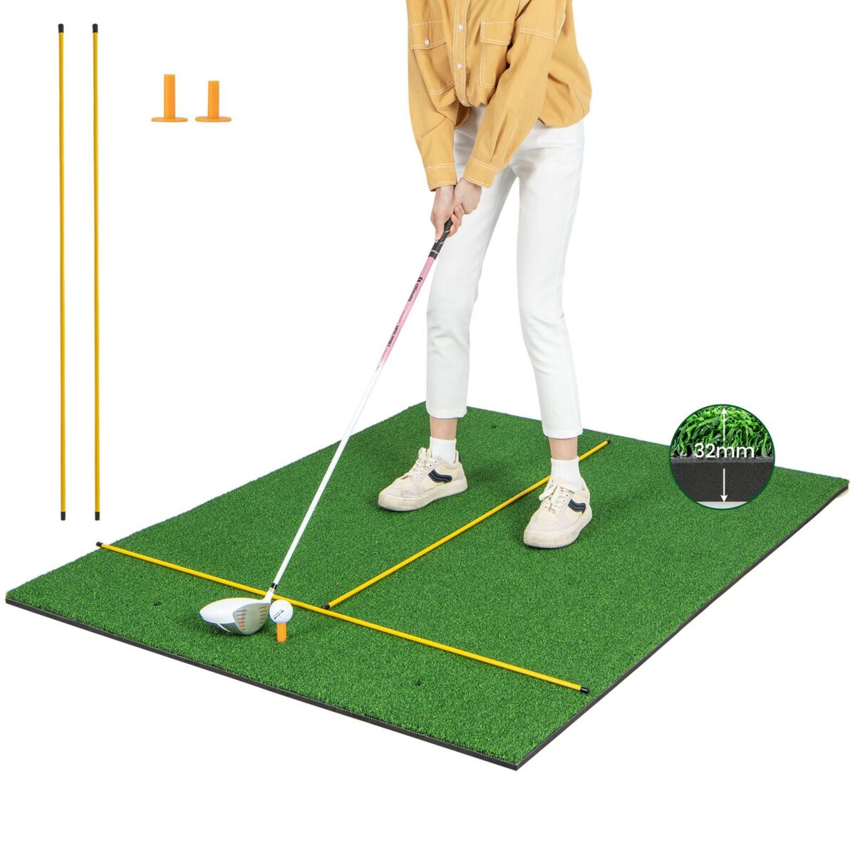 Premium-Golf-Übungsmatte 3-in-1 - Synthetisches Gras - Realistisches Spielerlebnis für Zuhause oder die Driving Range Hobby & Sport
