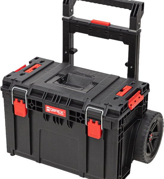 Qbrick System PRIME Cart Stapelbar 590 x 425 x 660 mm 37 l IP66 100 kg Tragfähigkeit mit doppeltem Aluminium-Teleskopgriff Werkzeuge