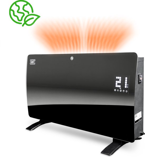 QLT Curved Glass Heating Panel - Elektrische Heizung mit App-Steuerung - Badheizung mit Thermostat und Frostschutz - 2000 Watt - Schwarz Wohnen & Kochen
