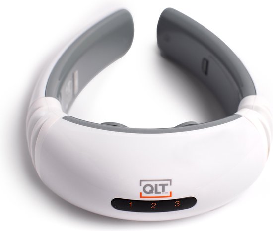 QLT Puls-Nacken-Massagegerät mit 16 Stufen - 6 Massagemodi und Timer - Elektrostimulation - Wirksam gegen Kopfschmerzen und Schwindel - Weiß Schön & Gesund
