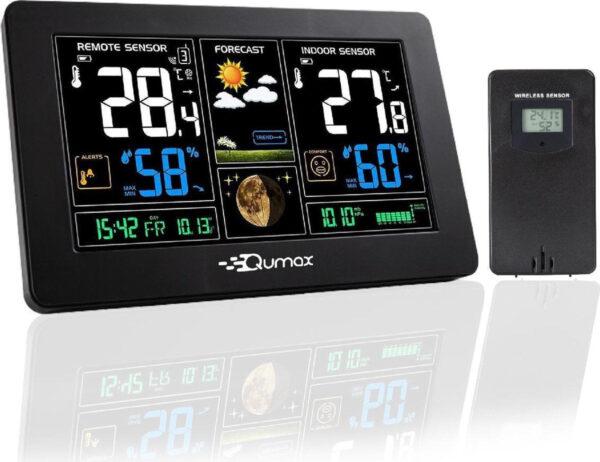 Qumax Drahtlose Wetterstation für Drinnen und Draußen mit Außensensor bis 60 m Reichweite Wasserdicht Schwarz Elektronik