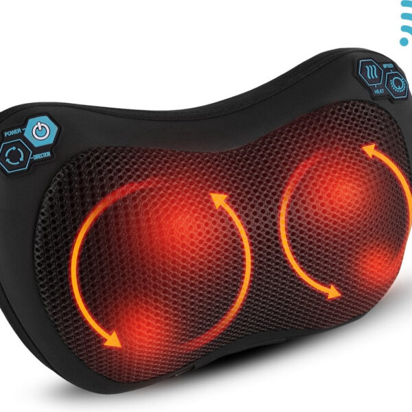 Qumax Massagekissen kabellos - Wiederaufladbar - Wärmefunktion - Elektrisches Shiatsu-Massagekissen - Schwarz Schön & Gesund