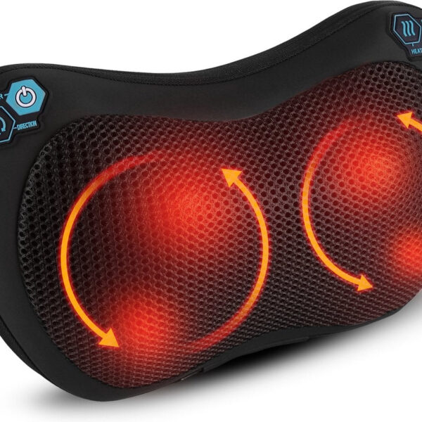 Qumax Massagekissen - Wärmefunktion - Elektrisches Shiatsu-Massagekissen - Für Haus und Auto - Schwarz Schön & Gesund