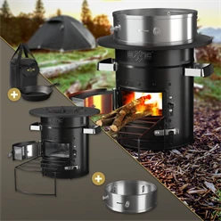 Raketenofen mit Grillpfanne und Power Ring inkl. Tragetasche Schwarz BBQ#BOSS 2985