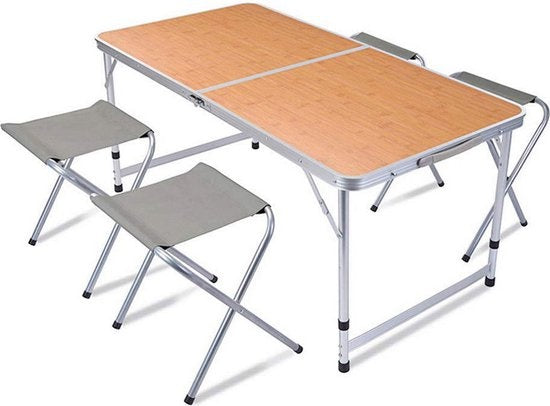 Redcliffs - Campingtisch mit 4 Stühlen - Relax Living - 120 x 60 x 40cm - Grau/Holz Hobby & Sport