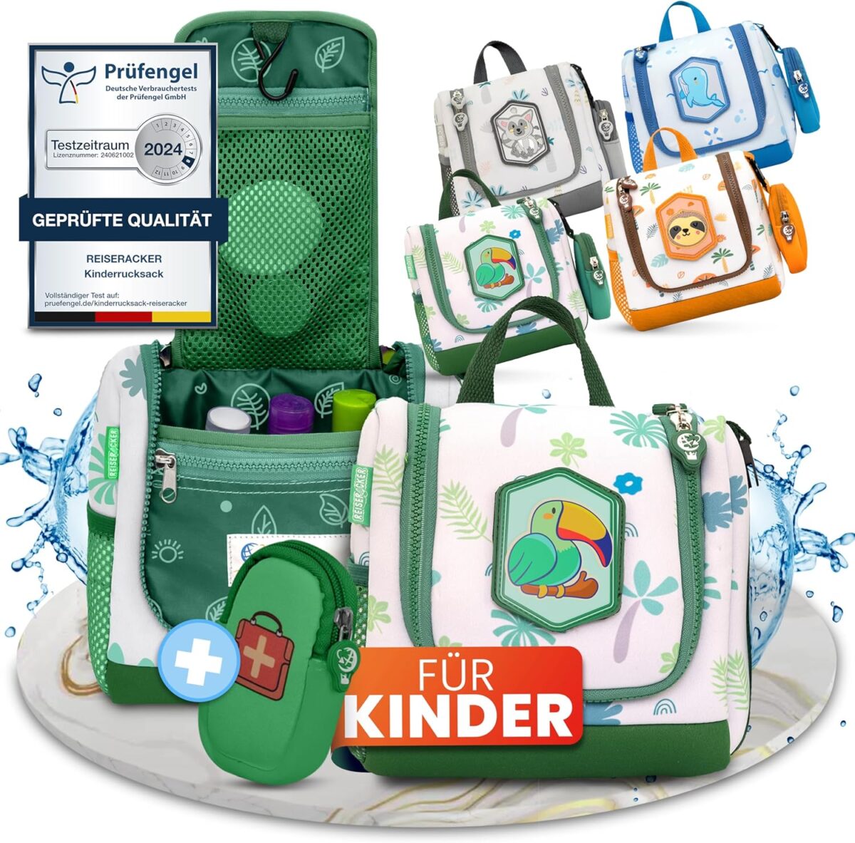 REISERACKER Kulturbeutel für Kinder - 21 x 9 x 18 cm - grün Hobby & Sport