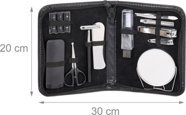 Relaxdays Bartpflege / Maniküre-Set 11-teilig - Pflegeset für Männer - inklusive Bartschere / Bartkamm / Rasiermesser im Lederetui Schön & Gesund
