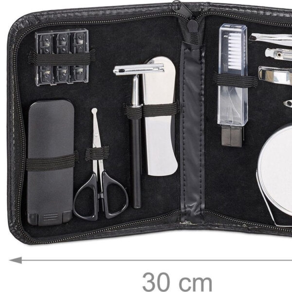 Relaxdays Bartpflege / Maniküre-Set 11-teilig - Pflegeset für Männer - inklusive Bartschere / Bartkamm / Rasiermesser im Lederetui Schön & Gesund