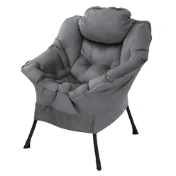 Relaxsessel Anthrazit mit Armlehnen und dickem Kopfkissen und Metallgestell Loungesessel bis 120 kg ML-Design 6499