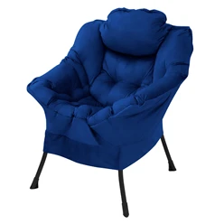 Relaxsessel Dunkelblau mit Armlehnen und dickem Kopfkissen und Metallgestell Loungesessel bis 120 kg ML-Design 6499