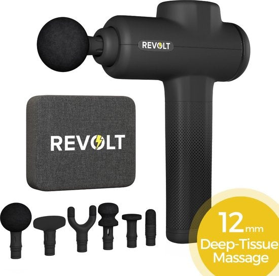 RevoltÂ® Luxus-Massagepistole - extra stark - für die Erholung der Muskeln und bei Verletzungen - hohe Amplitude - 6 verschiedene Geschwindigkeiten - 6 Aufsätze - Luxus-Aufbewahrungskoffer Schön & Gesund