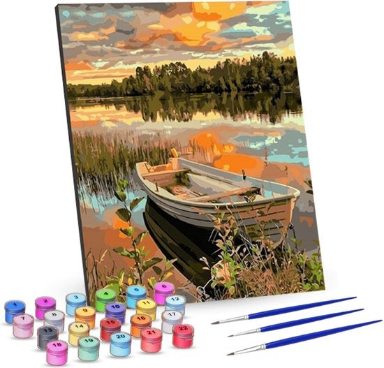 Rubye® Malen nach Zahlen Erwachsene - Boot auf dem See - 40x50cm Hobby & Sport