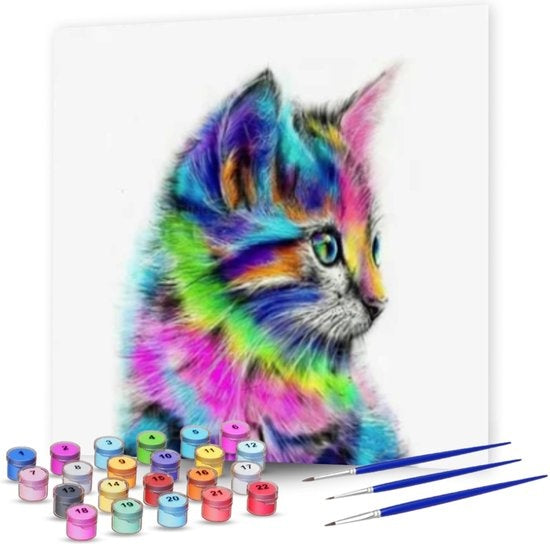 RubyeÂ® Malen nach Zahlen Erwachsene - Bunte Katze - Inklusive Farbe und Pinsel - Leinwand Malerei Leinwand - Farbe nach Zahlen - 40x50cm Hobby & Sport