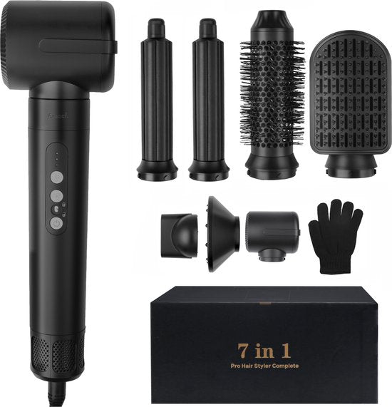 Saaf Hairdryer brush 7 in 1 - 8-teiliges Set - Haartrockner - Styling- und Lockenbürste - Haarwickel - Airstyler - Multistyler - Schwarz Schön & Gesund