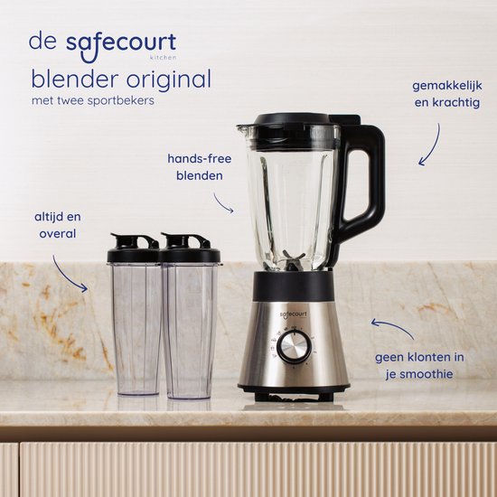 Safecourt Kitchen Power Mixer - 5 automatische Programme - Smoothie Maker - +2 Becher zum Mitnehmen - Edelstahl Wohnen & Kochen