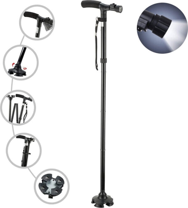 SafeLife Gehstock mit LED-Licht - faltbar und verstellbar - 83-97 cm Schön & Gesund