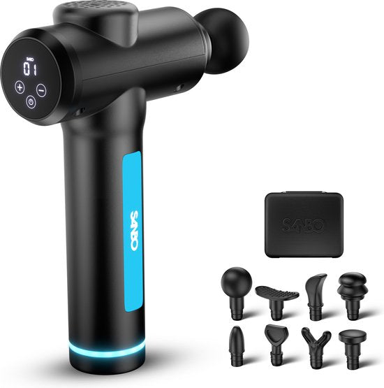 Sanbo Massage Gun - Generation 4 - Mit 8 Aufsätzen und 30 Stufen - In Zusammenarbeit mit Physiotherapeuten - Professionell - Sport- und Entspannungsmassagegerät - Massage Gun Schön & Gesund