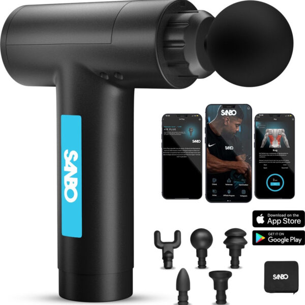 Sanbo Massage Gun Prime - Sport- und Entspannungsmassage - Schwarz/Blau - Profi - Inklusive Etui & App - Massagegerät - Massage Gun - Fitness Vertaald