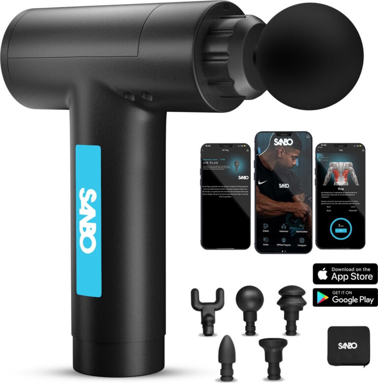 Sanbo Massage Gun Prime - Sport- und Entspannungsmassage - Schwarz/Blau - Profi - Inklusive Etui & App - Massagegerät - Massage Gun - Fitness Vertaald