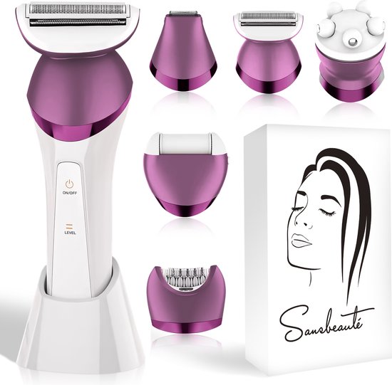 Sansbeauté® 6-in-1 Ladyshave - Gesicht - Achselhöhlen - Beine - Bikinizone - Rasierer für Frauen - Epilierer - Epilierer für Damen - Trimmer für Frauen - Bikini Trimmer - USB Wiederaufladbar Schön & Gesund