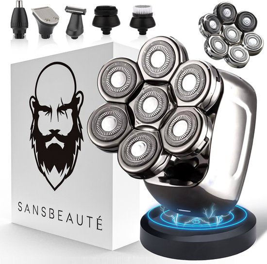 Sansbeauté® - SkullSharp PRO – 6-in-1 Herrenrasierer für Gesicht & Kopf – Kabellos