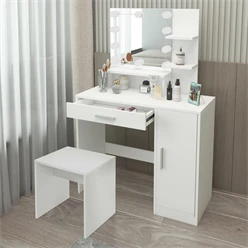 Schminktisch mit LED-Beleuchtung 90x38x137 cm Weiß aus MDF inkl. Hocker ML-Design 6360