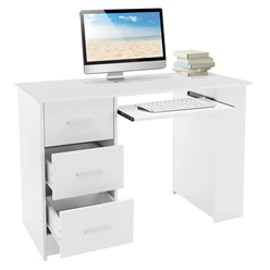 Schreibtisch mit drei Schubladen drei Regale und Tastaturauszug 110x49x75 cm Weiß aus Holz ML-Design 4191