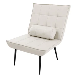 Sessel Mid Century Modern Creme Polstersessel mit Lendenkissen Relaxsessel ML-Design 6499