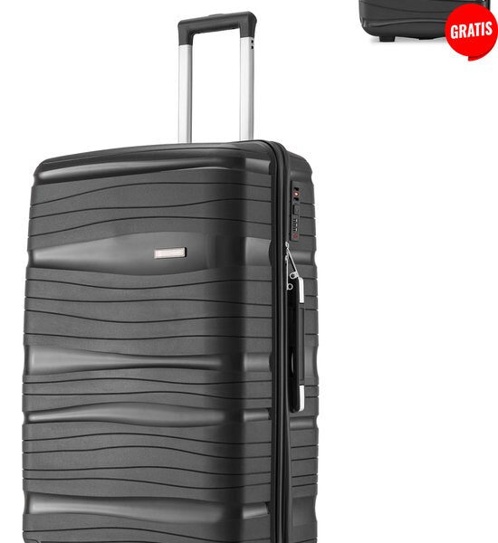 SKYCASES Travelin' Charm Handgepäck Koffer - 40L - Zahlenschloss - 35x21x54 cm - Leicht & Langlebig - Inklusive gratis Tasche - Schwarz Hobby & Sport
