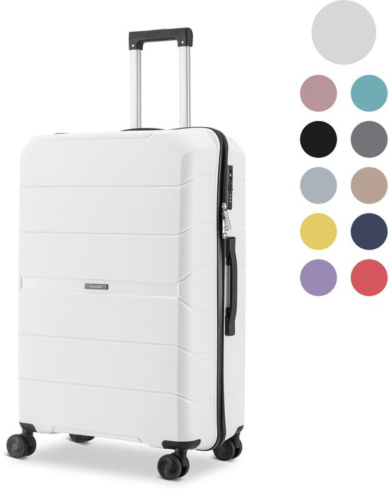 SKYCASES Urban Adventurer - Mittlerer Reisekoffer - Zahlenschloss - 44x27x66cm - 78L - Reisekoffer mit Kofferschloss - Spinner-Räder - Weiß Hobby & Sport