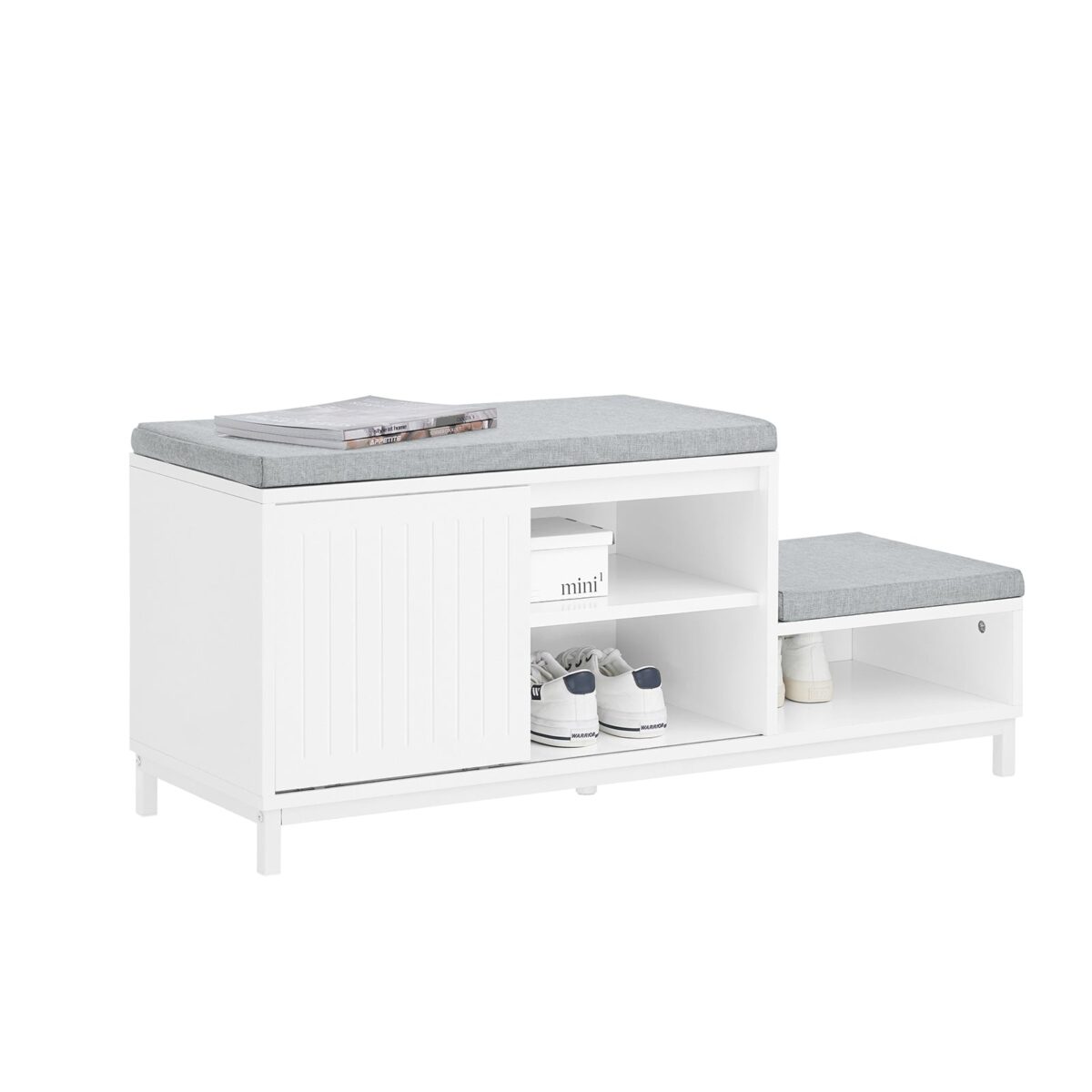 SoBuy Aufbewahrungsbank mit Schuhschrank - Weiß - 100x35x45 cm - - Mit 2 gepolsterten Kissen