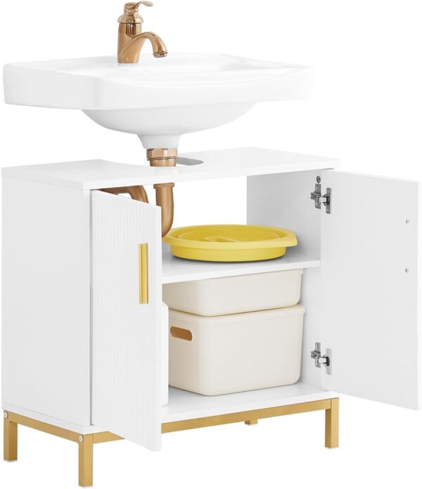 SoBuy Badezimmer-Unterschrank 60x30x59 cm - Weiß - Waschtischunterschrank mit 2 Türen und 2 Einlegeböden - Wohnen & Kochen