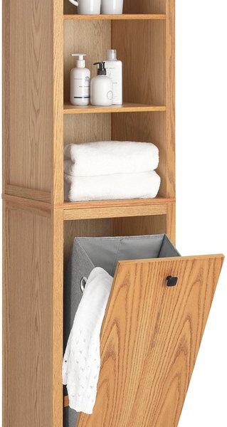 SoBuy BZR95-N Badezimmerschrank - Holzverbundwerkstoff-Hochschrank mit Einlegeböden & Wäschekorb Wohnen & Kochen