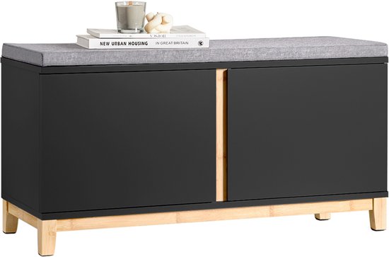 SoBuy FSR117-SCH Schuhbank - Schwarze Aufbewahrungsbank mit 2 Türen Wohnen & Kochen