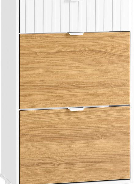 SoBuy FSR174-WN Schuhschrank - Weißer schmaler Eingangsschrank mit 4 Einlegeböden Wohnen & Kochen