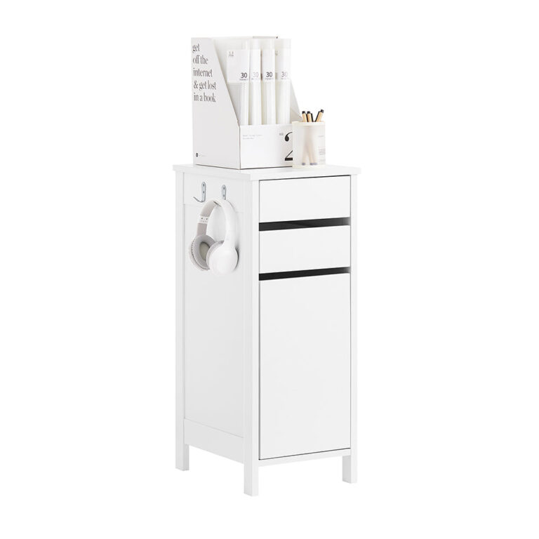 SoBuy FWT108-W Schmaler Lagerschrank 40x30x76 cm - Weiß - Mit 2 Schubladen und 1 Tür Wohnen & Kochen