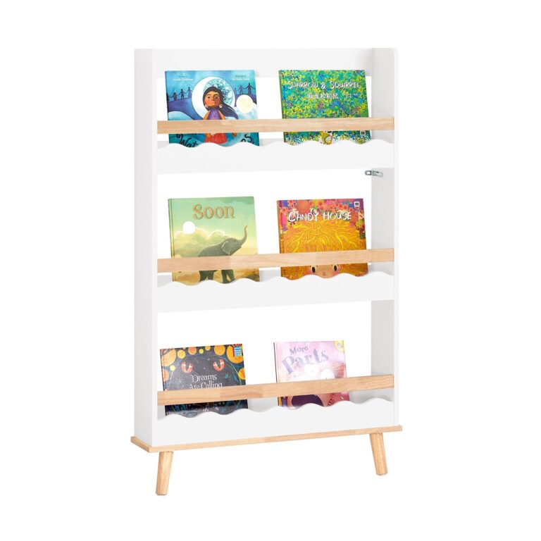 SoBuy KMB77-W Kinderbuchregal Weiß/Holz - 75x15x120 cm - Bücher- und Spielzeugregal mit 3 offenen Fächern Wohnen & Kochen