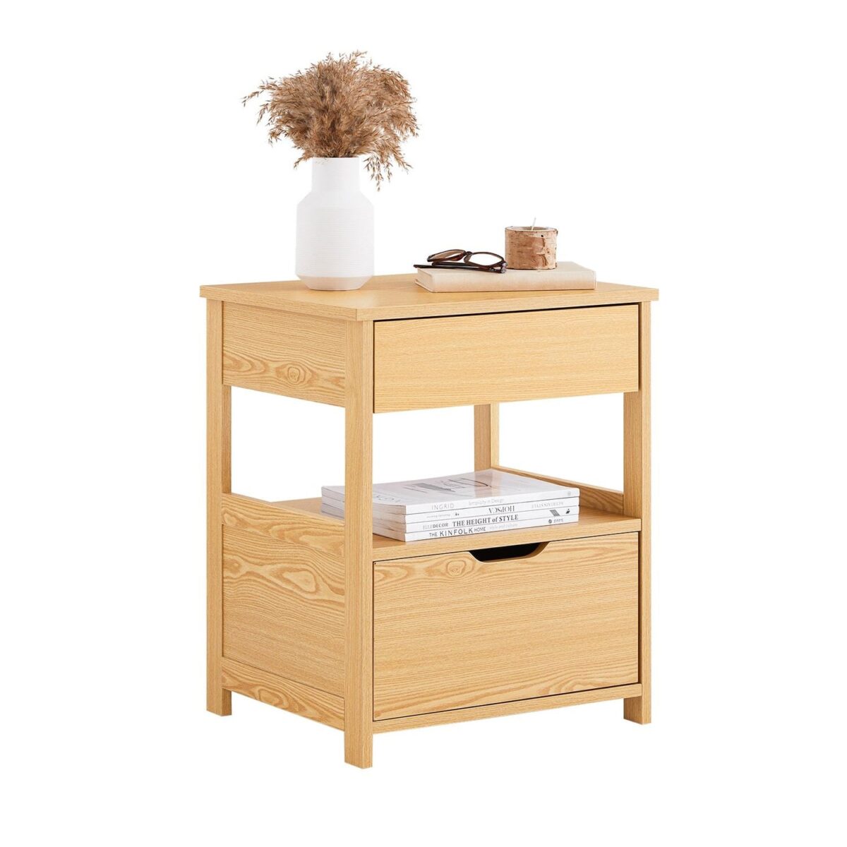 SoBuy Nachttisch FRG258-N - 2 Schubladen - 37 x 45 x 55 cm - Naturholzoptik Wohnen & Kochen