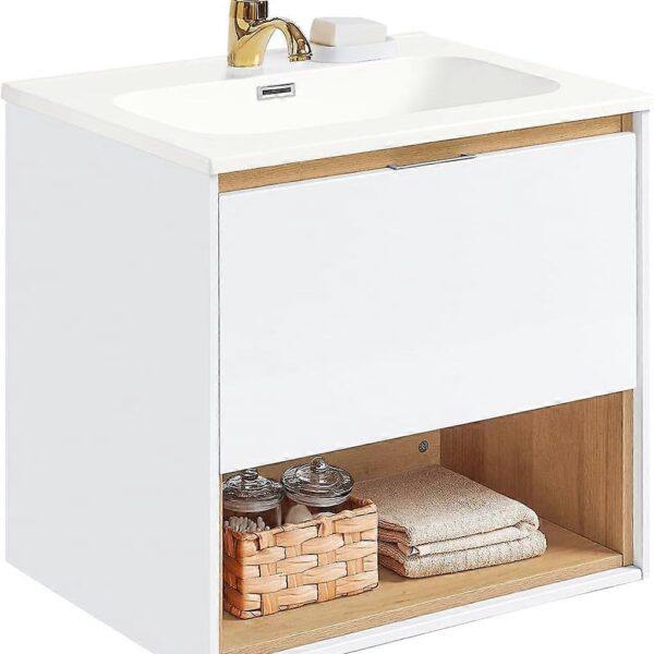 SoBuy Waschbeckenunterschrank - BZR171-N - Spanplatte & MDF - Inkl. Filzmatten - 61x46x59cm - Weiß Wohnen & Kochen