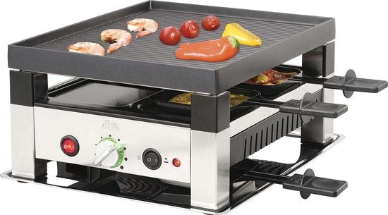 Solis 5 in 1 Tischgrill für 4 791 - Gourmet Set 4 Personen - Raclette Gourmet Set - Griddle Gourmet - Silber/Schwarz Wohnen & Kochen