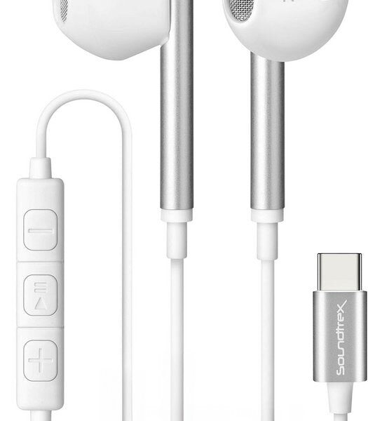 Soundtrex Ohrhörer mit Kabel USB-C - Kabelgebundene Ohrhörer mit Mikrofon - Geeignet für Smartphones und Tablets - Weiß Elektronik