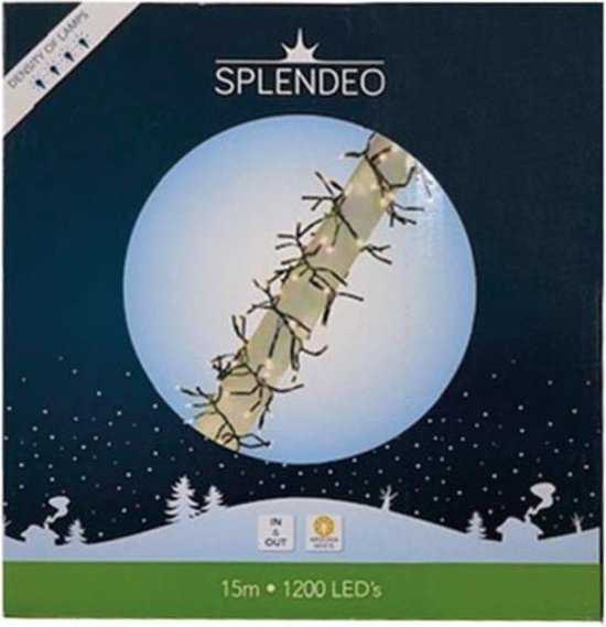 Splendeo Extreme Dichte Lichterkette - 1200 LEDs - Arizona weiß - schwarzes Kabel - 15 m - 3 m Anschlusskabel - Transformator Weihnachten
