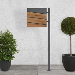 Standbriefkasten mit Zeitungsfach 37x37x11 cm Anthrazit/Holzoptik aus Stahl ML-Design