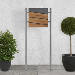 Standbriefkasten mit Zeitungsfach 37x37x11 cm Anthrazit/Holzoptik aus Stahl ML-Design