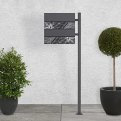 Standbriefkasten mit Zeitungsfach 37x37x11 cm Anthrazit/Marmoroptik aus Stahl ML-Design 706