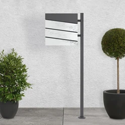 Standbriefkasten mit Zeitungsfach 37x37x11 cm Anthrazit/Weiß-Marmoroptik aus Stahl ML-Design